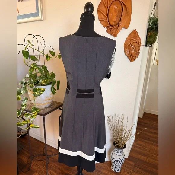 Calvin Klein Charcoal Gray Sleeveless Belted Dress - Picture 3 of 5